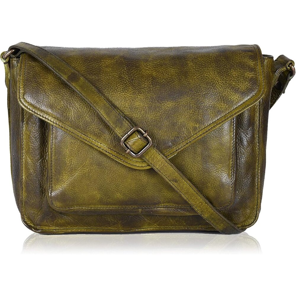 〽️Women Green Wash Leather Flapover Crossbody Handbag Adjustable Strap Tote/Bag